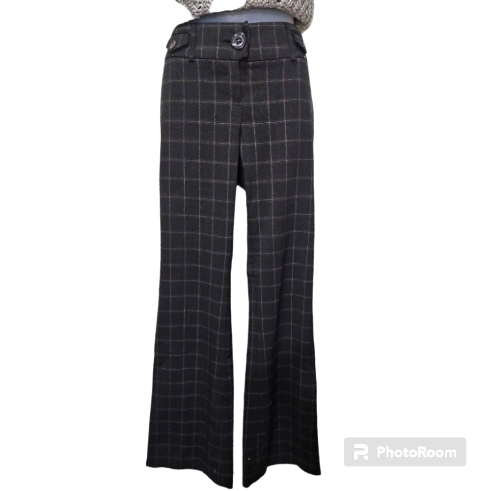 Dynamite Charcoal Grey White Check Low Rise Flared Dress Pant Sz 5